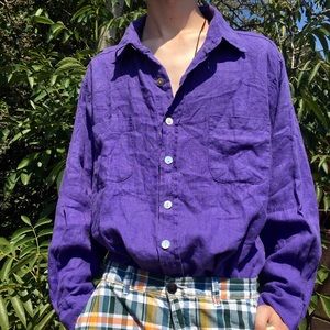 80’s Grape Purple, Button Down Linen Shirt